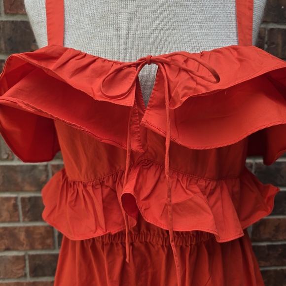 Jason Wu Red Fire Ruffled A-Line Sleeveless Square Neck Midi Dress Size 10 - Picture 7 of 13